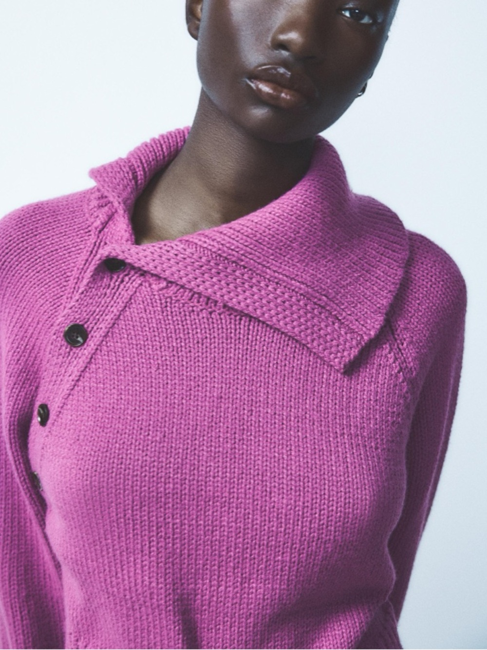 Zara Purple Chunky Knit Cropped Sweater Asymmetric Collar S